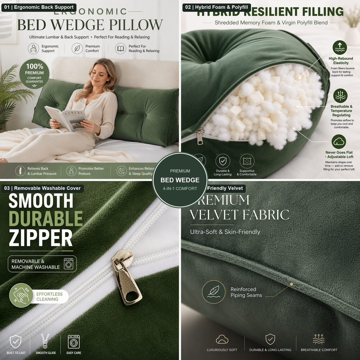 LIVUCEE Tufted Velvet Bed Backrest Pillow - Reading Cushion