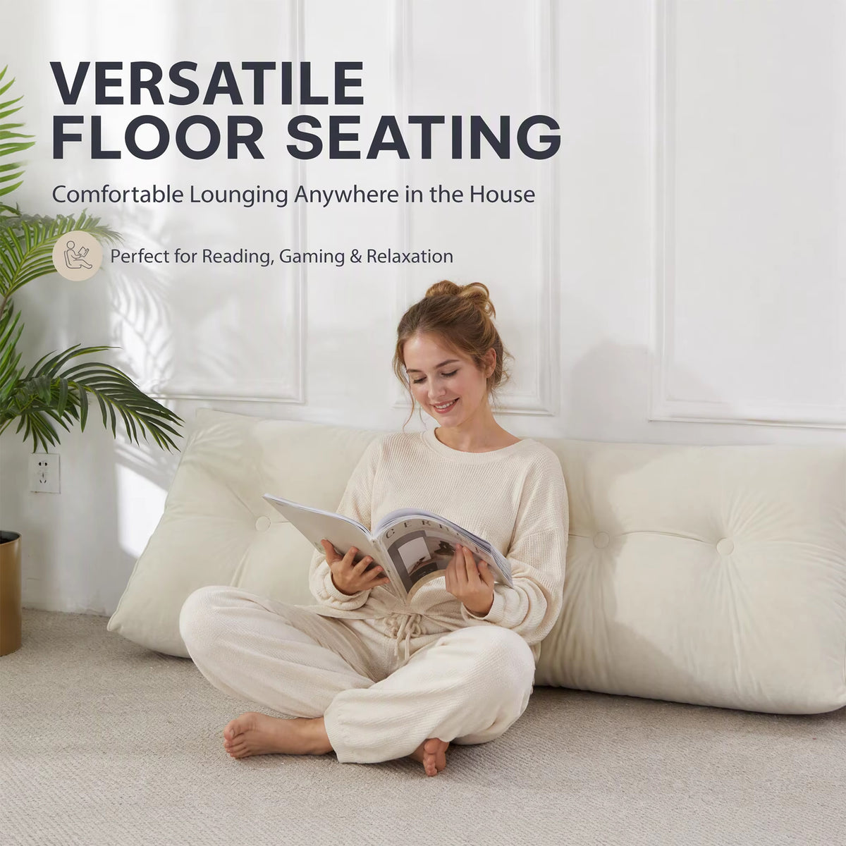 LIVUCEE Tufted Velvet Bed Backrest Pillow - Reading Cushion